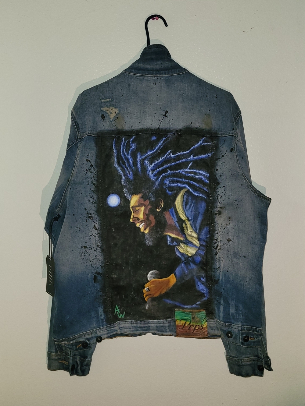 Prps Men's Custom Painted Distressed Light Blue Denim Jacket